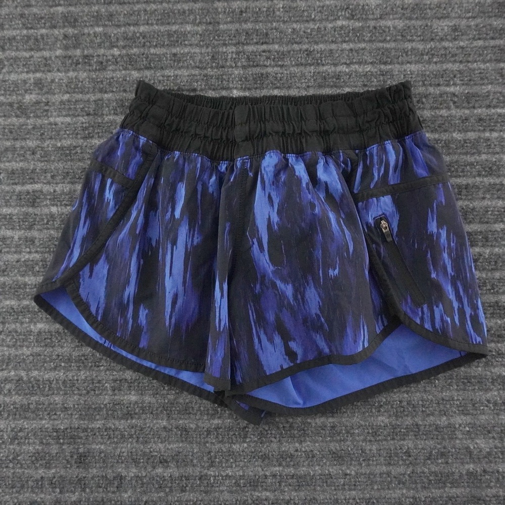 Lululemon Tracker Short V Women Size 6 Blue Black Abstract Print Running Shorts